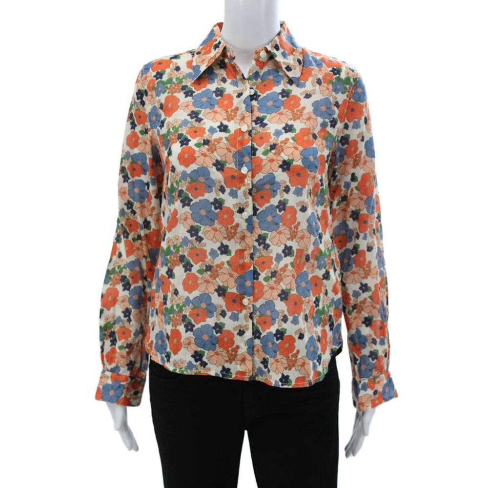 Birds of Paradis Womens Floral Cotton Long Sleeve Blouse Size XS